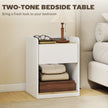 HOMCOM Modern Bedside Table, Slim Nightstand with Drawer, Shelf and Cable Holes, White and Oak – view 6