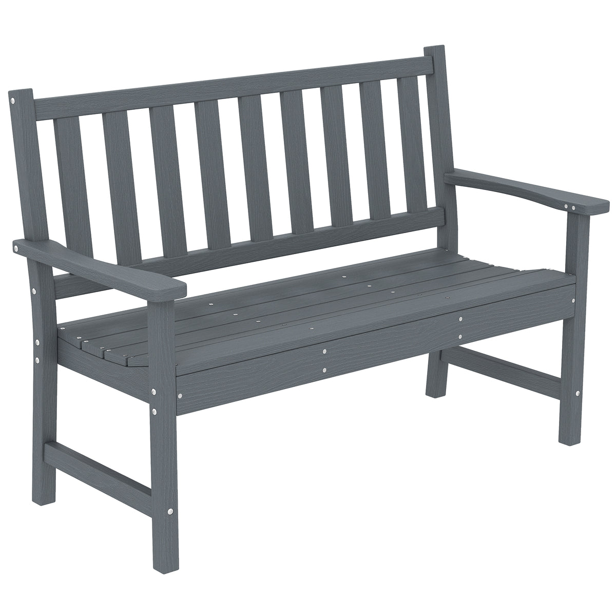 Outsunny 2 Seater Plastic Garden Bench, Outdoor Patio Bench with Armrest and Backrest, Weatherproof Outdoor Furniture