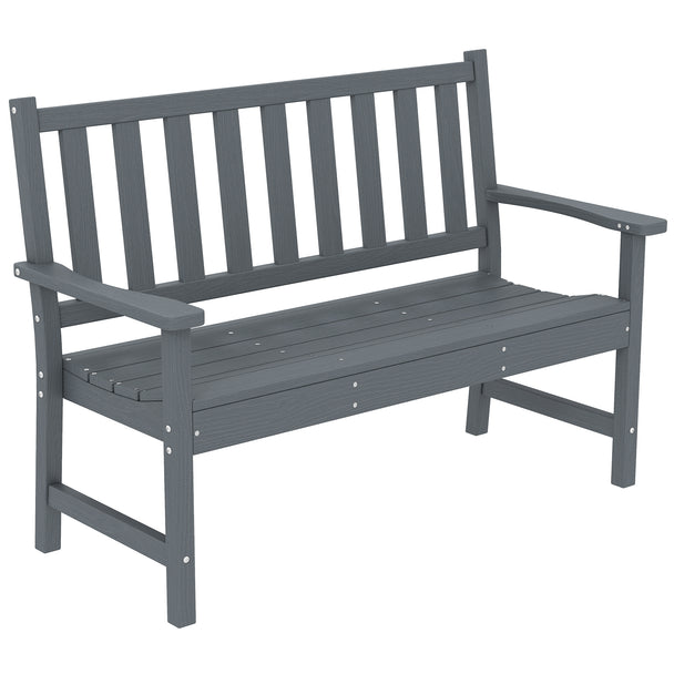 Outsunny 2 Seater Plastic Garden Bench, Outdoor Patio Bench with Armrest and Backrest, Weatherproof Outdoor Furniture