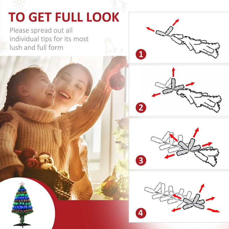 HOMCOM 3 Feet Prelit Artificial Christmas Tree with Multi-Coloured Fibre Optic LED Light, Holiday Home Xmas Decoration – view 6
