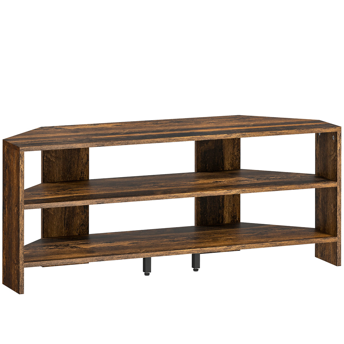 Corner TV Stand with 2 Open Shelves for TVs up to 47″ – Rustic Brown