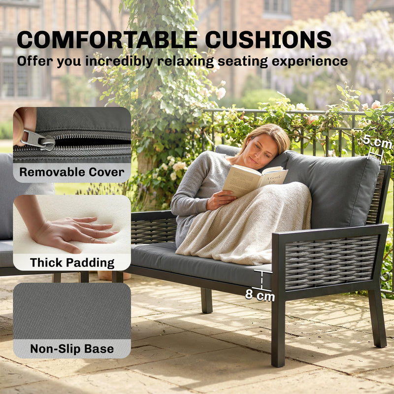 Outsunny 4 Seater Rattan Garden Furniture Set with 2 Armchairs, Loveseat, Coffee Table, Garden Sofa Set with Cushions – view 7