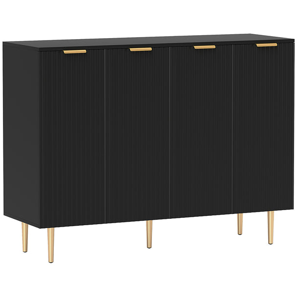 Black 120 cm sideboard cabinet with four doors, adjustable shelves and metal legs