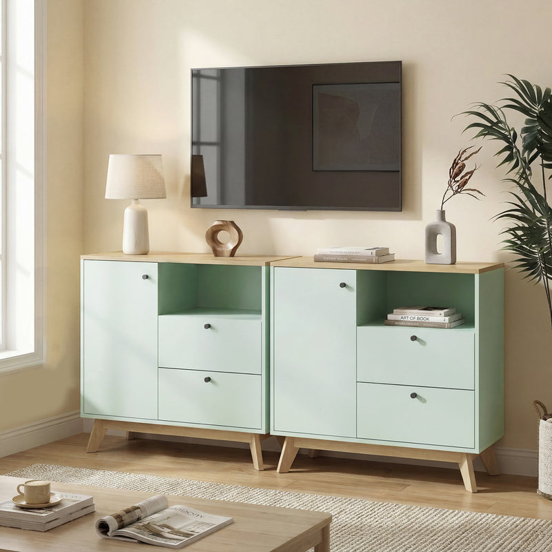 HOMCOM Sideboard Storage Cabinet, 80 cm Buffet Cabinet with 2 Drawers, Open Compartment, Adjustable Shelf, Light Green – view 9