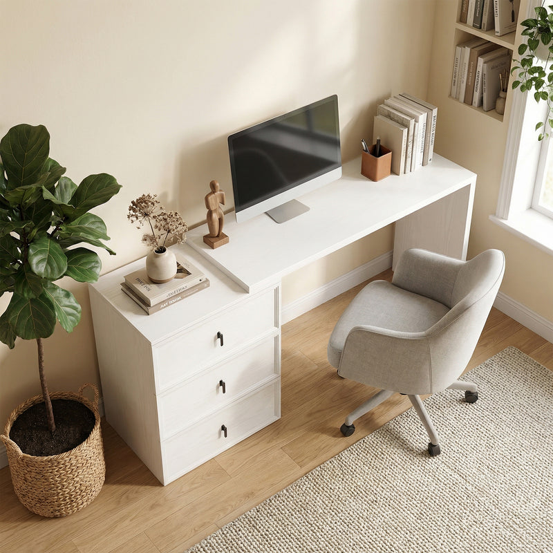 HOMCOM L Shaped Computer Desk with 3 Drawers, 163 x 39 cm Corner Desk, Thick Tabletop, Office Table, White Wood Effect – view 10