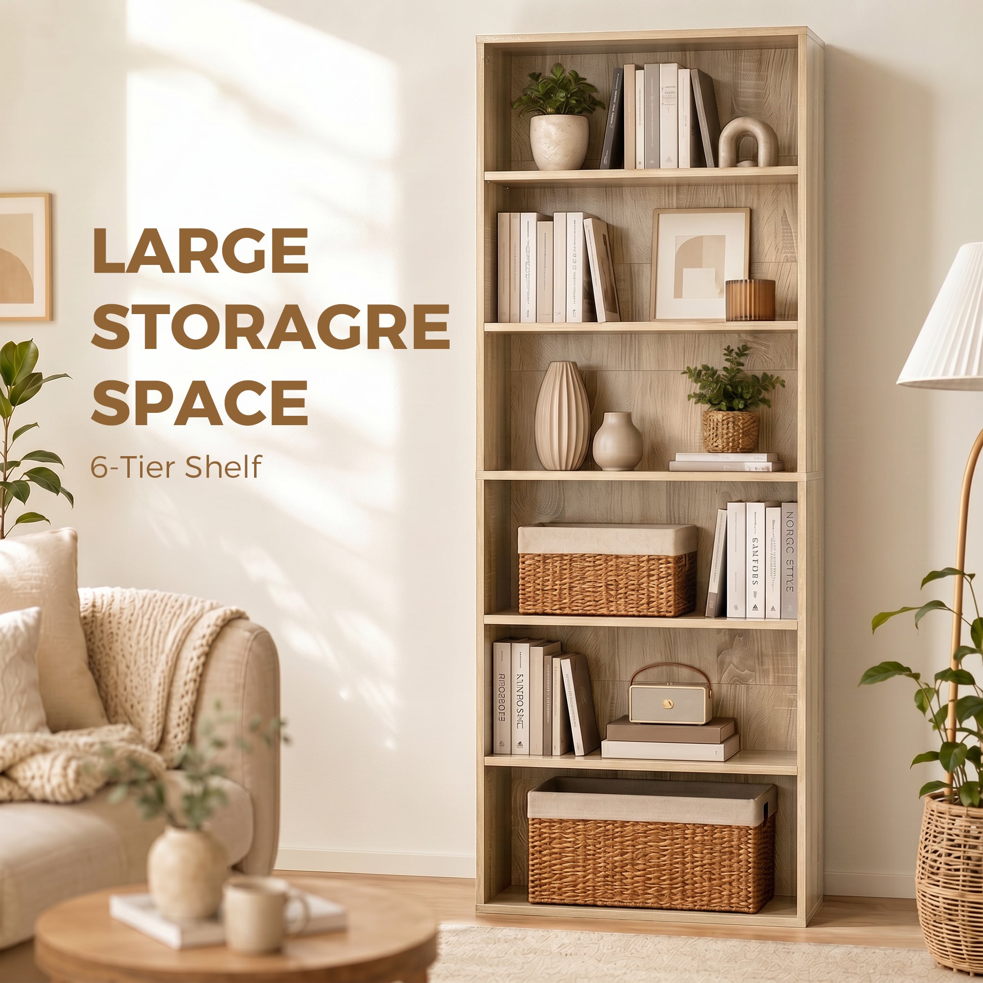 Six Shelf Bookcase - Oak