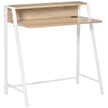 White and oak 84 cm compact writing desk with raised back shelf on a steel frame