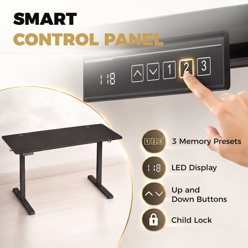 HOMCOM Standing Desk Memory Control Height Adjustable Desk 2 Cable Holes LED Display Sit Stand Desk Black – view 5