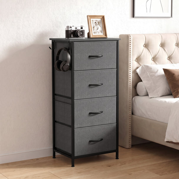 HOMCOM Chest of Drawers, Dresser with 4 Fabric Drawers, 4 Pockets, 2 Hooks and Steel Frame, Storage Unit, Grey – view 2