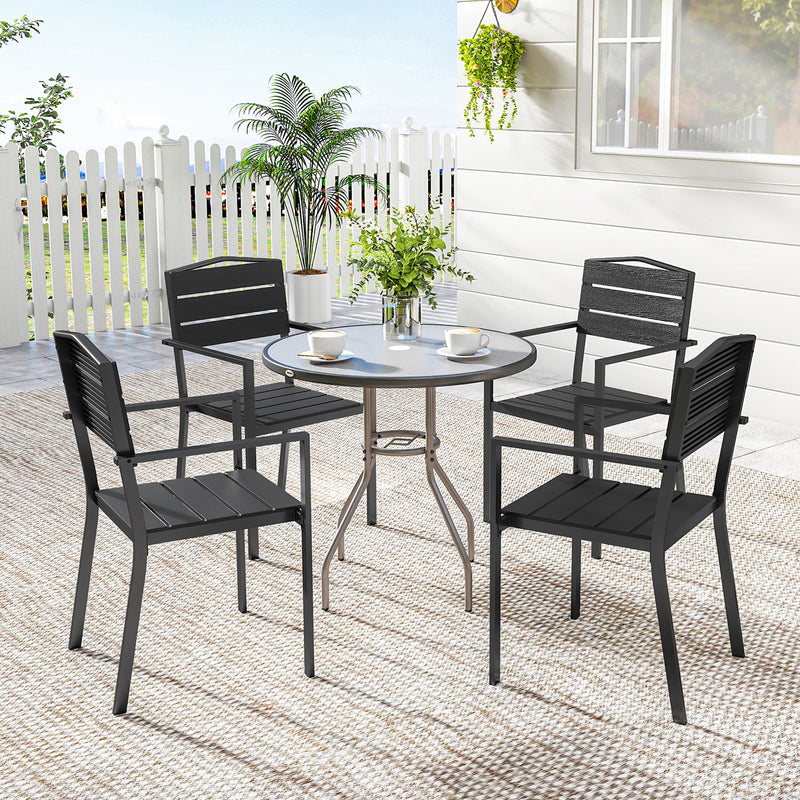 Outsunny Stackable Garden Chairs Set of 4, Garden Dining Chairs with Slatted HDPE Seat Back, Armrests, Metal Frame – view 10