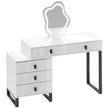 White dressing table with leaf-shaped LED mirror, five drawers and metal frame