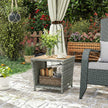 Outsunny Side Table 2-Tier Outdoor Coffee Table with Storage Shelf PS Wood Slat Top/Light Grey – view 10