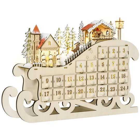 Wooden Sleigh Advent Calendar on a white background