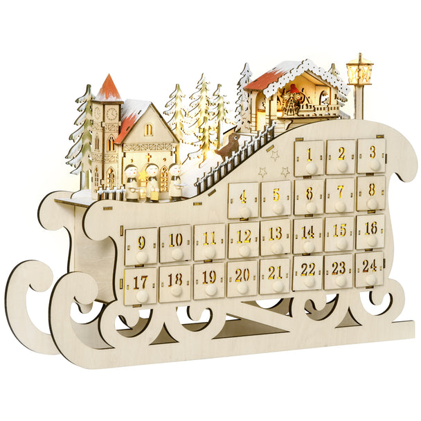Wooden Sleigh Advent Calendar on a white background