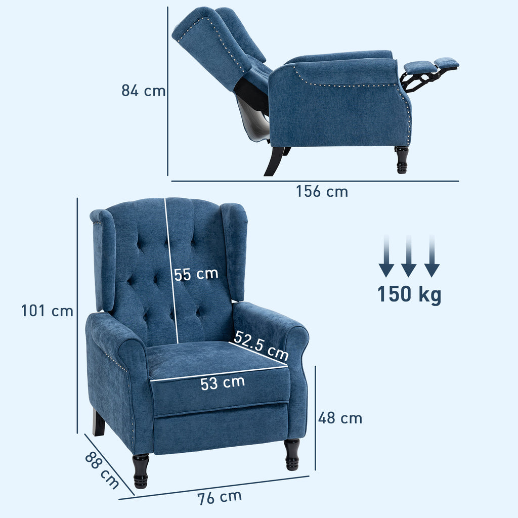 150Â° Reclining Vintage Armchair, with footrest, Royal Blue