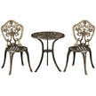 Bronze cast aluminium bistro set with floral cut-out chairs and round table with parasol hole