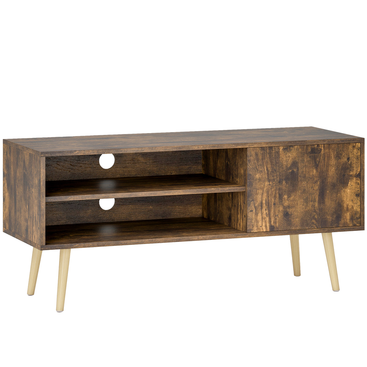 110 cm Wood-Effect TV Stand with Cupboard & Shelves – Brown