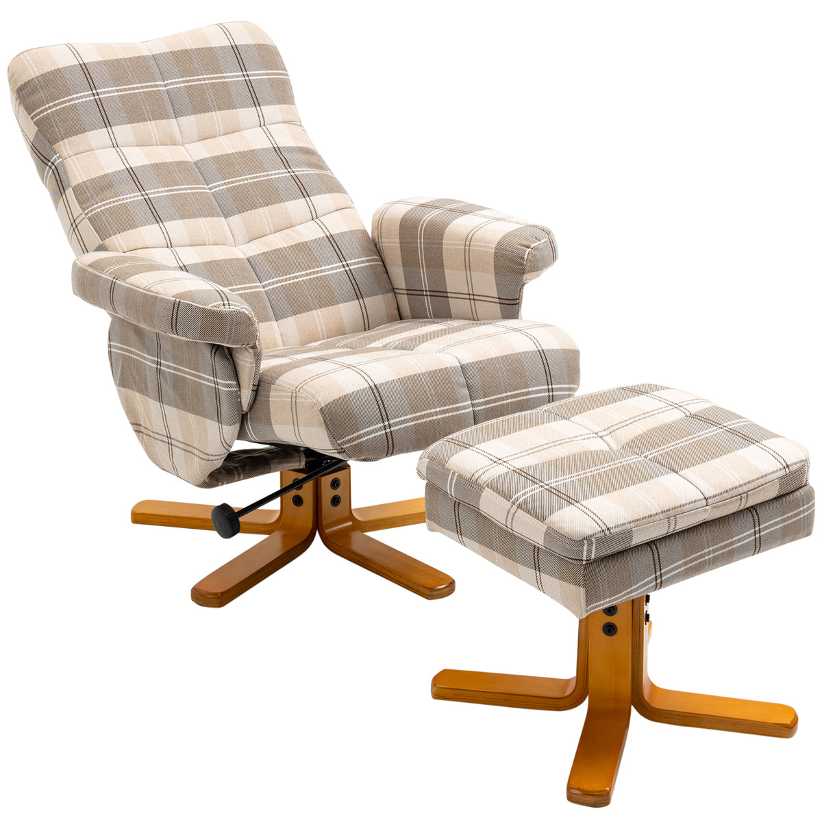 145° Linen Swivel Recliner & Storage Footstool – Multicolour
