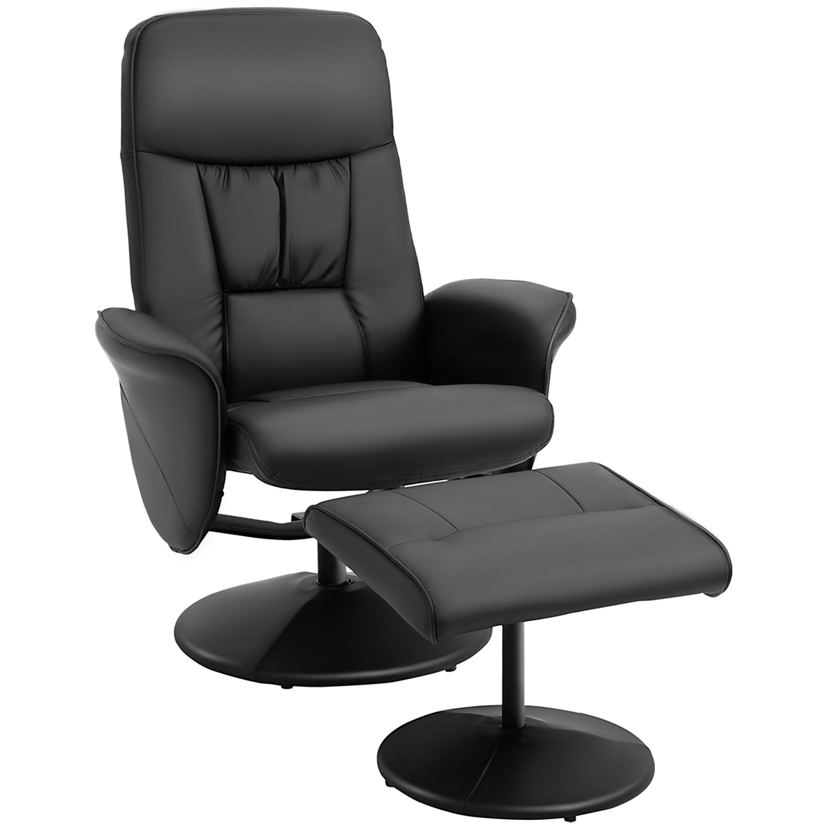 145° Swivel Faux Leather Recliner & Footstool – Black