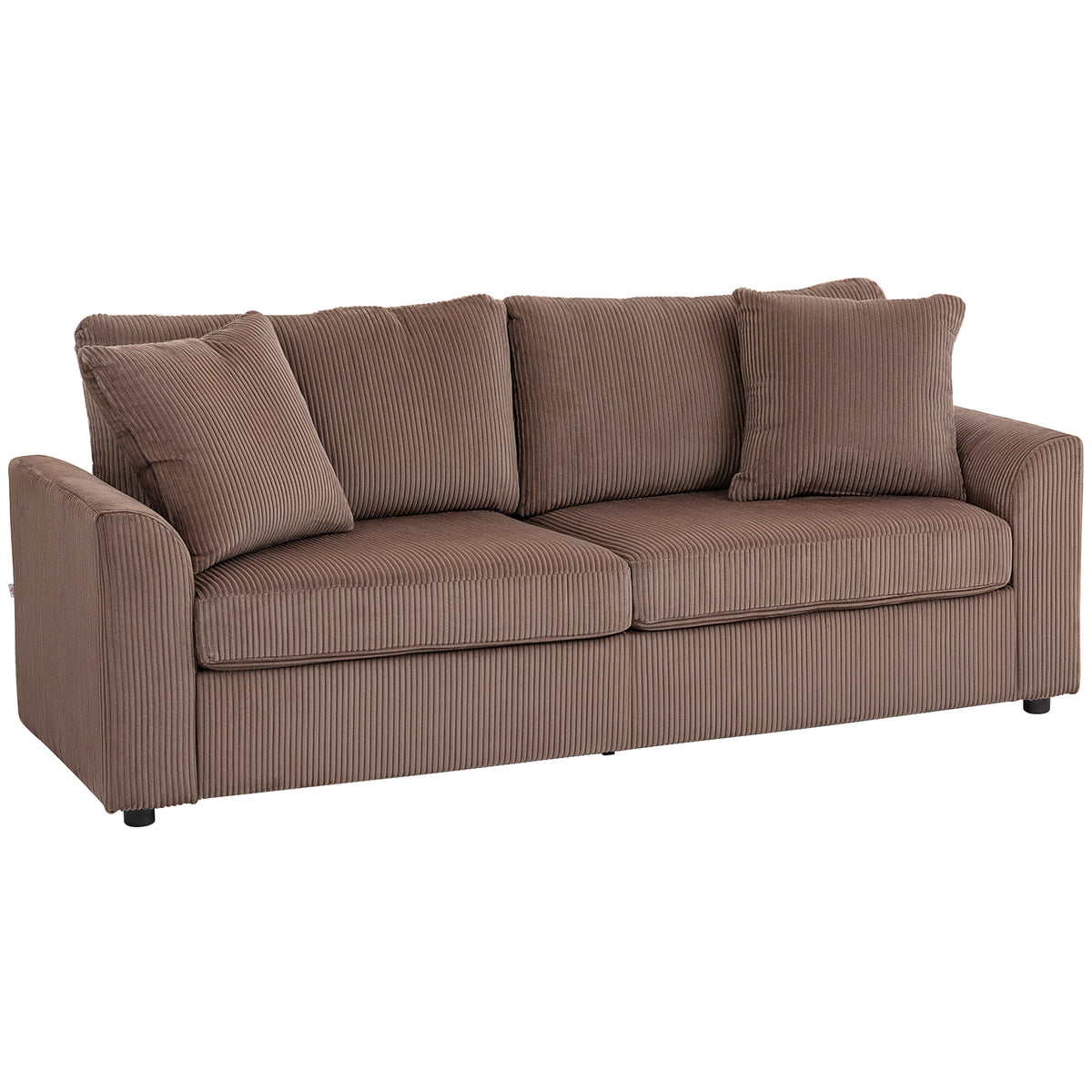 212 cm Corduroy 3-Seater Sofa with Pocket Springs & Pillows – Coffee