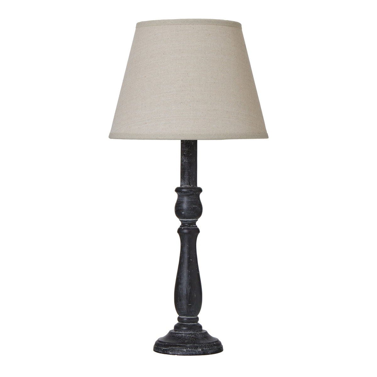 Ravenna distressed black column table lamp with linen shade