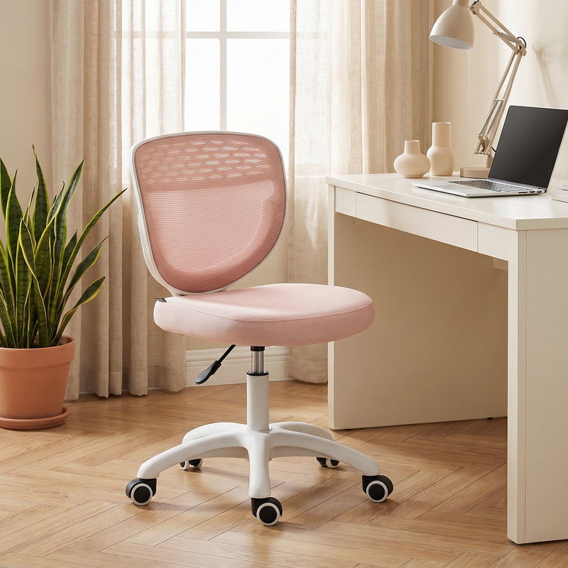 HOMCOM Office Chair, Armless Computer Desk Chair with Breathable Mesh, Adjustable Height, Swivel Wheels, Pink – view 2