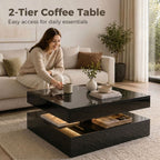 LED Coffee Table with Storage, 2-Tier Modern Centre Table with Open Shelf and Remote for Living Room, High Gloss Black