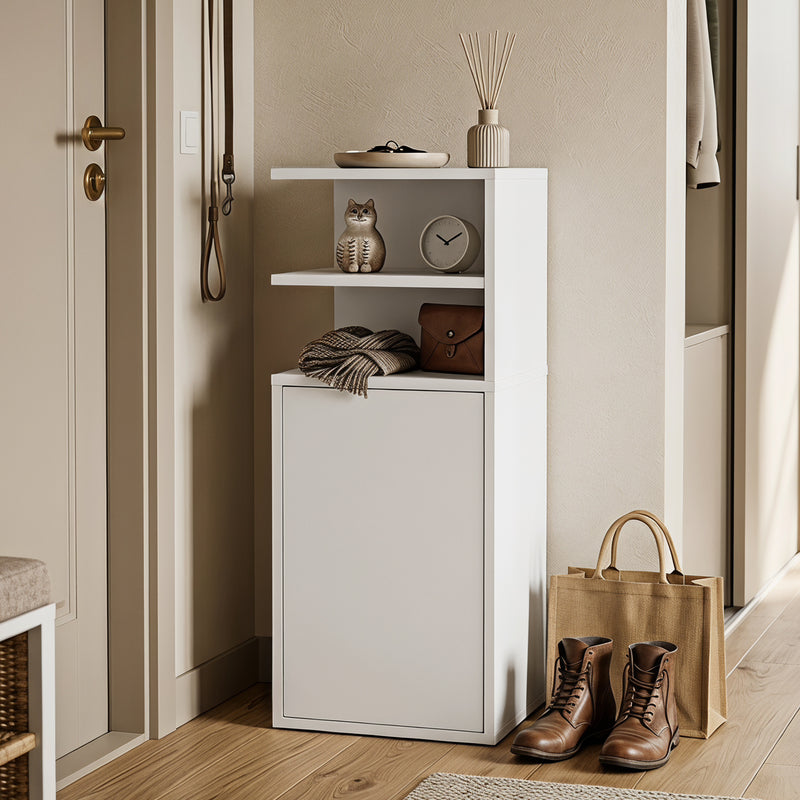 HOMCOM Slim Bedside Table Set of 2, Narrow Bedside Cabinet with Open Cubbies and Cupboard for Bedroom Living Room, White – view 8