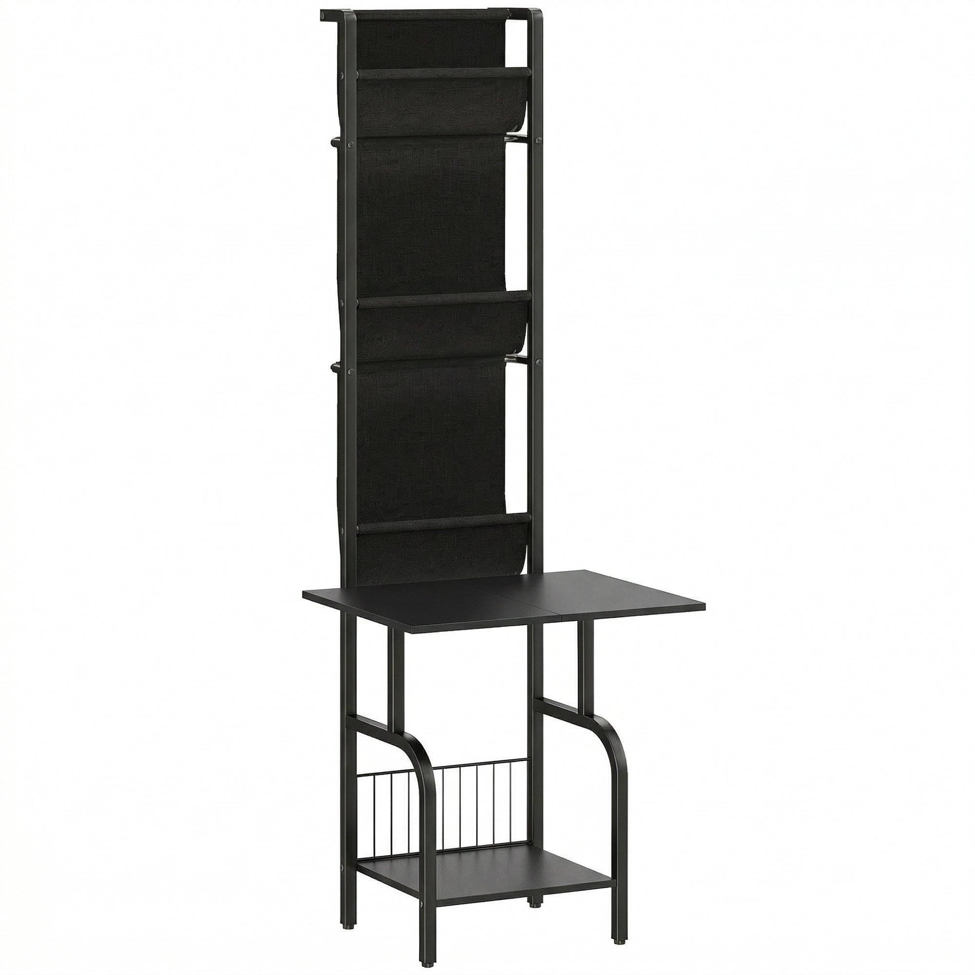 Vinyl Record Player Stand Record Storage with Player Stand Oxford Fabric Pockets Bottom Shelf, Black
