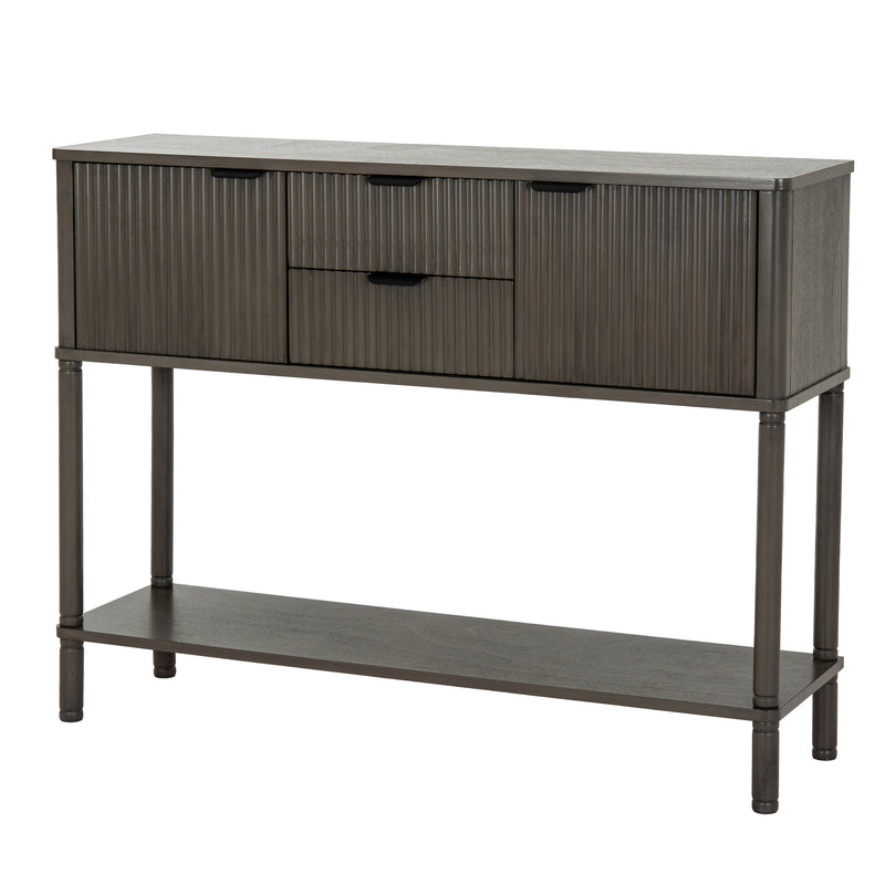 Reed fluted console table, angled view