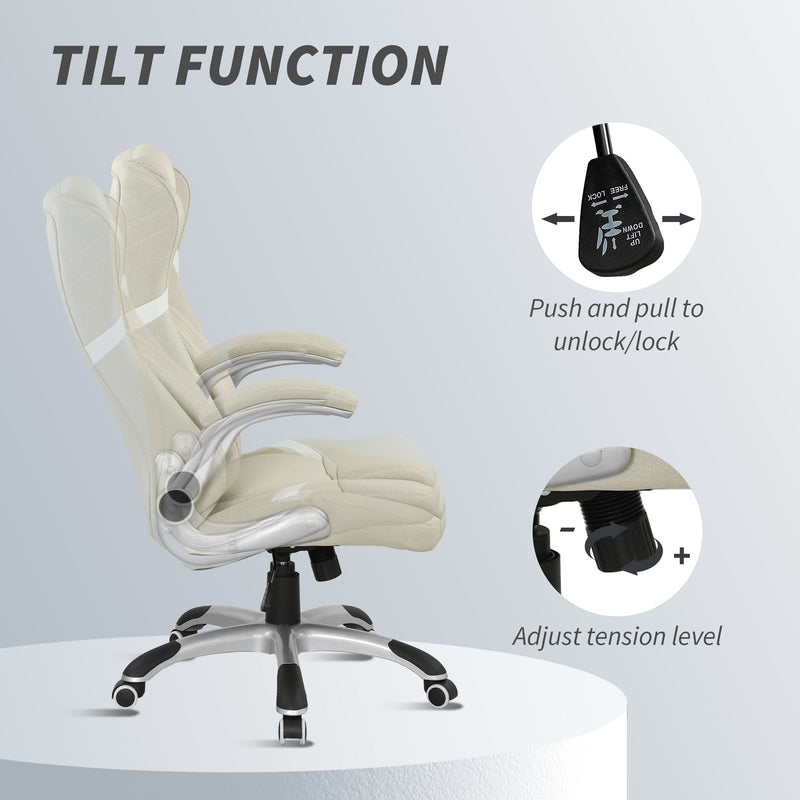 Vinsetto Linen-Look Office Chair, with Adjustable Height and Tension - Beige – view 5