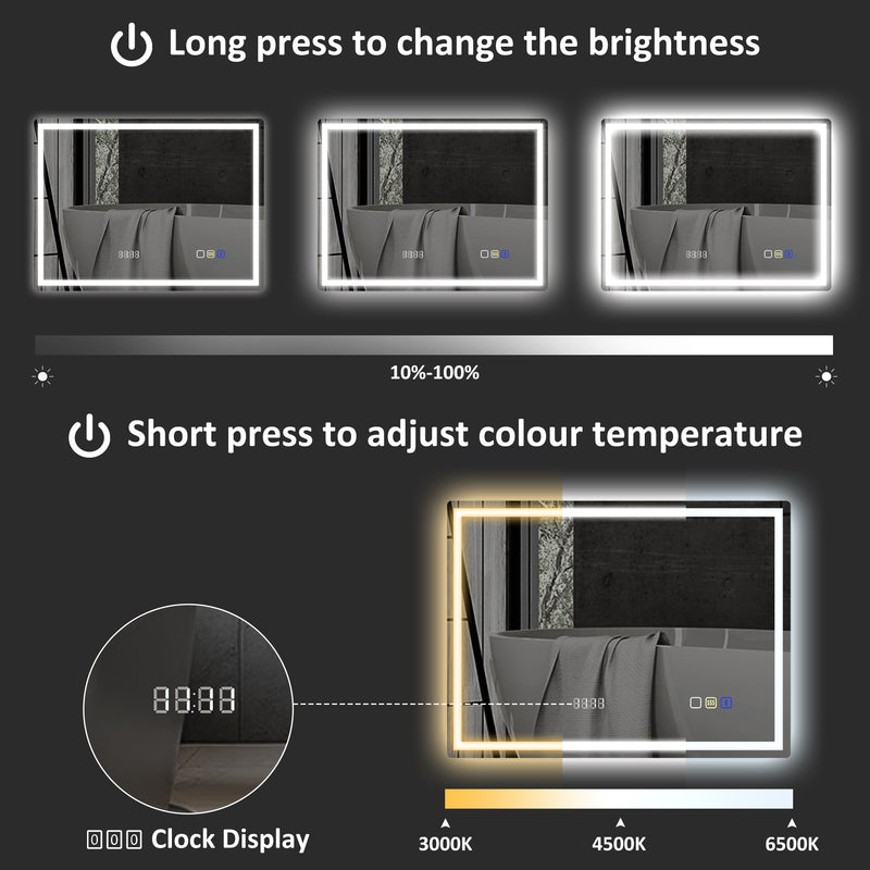 80 x 60 cm LED mirror with clock – image 6