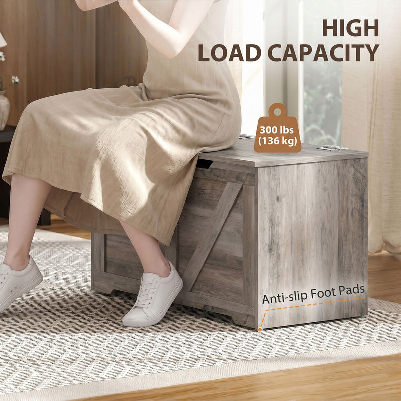 HOMCOM 100L Home Storage Box, with Safety Hinge - Grey Wood-Effect – view 7