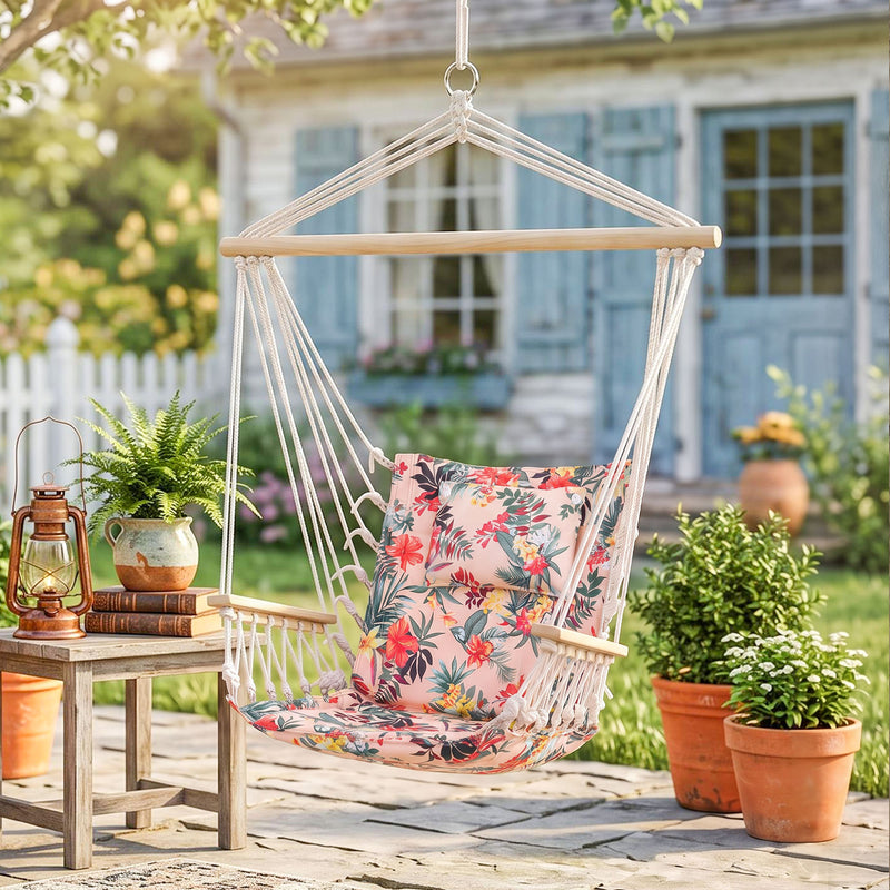 Outsunny Garden Outdoor Hanging Hammock Chair Thick Rope Frame Wooden Arms Safe Garden Outdoor Spot Stylish – view 9