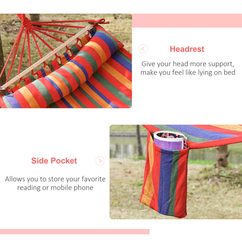 Outsunny Cotton Hammock, Soft Portable Swing Sleeping w/ Headrest & Side Pocket, Deluxe Swing Chair for Beach, Garden – view 7