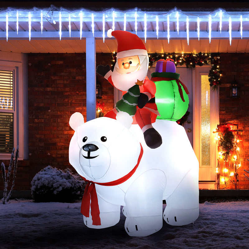 6.6ft Santa on Polar Bear Christmas Inflatable on a white background