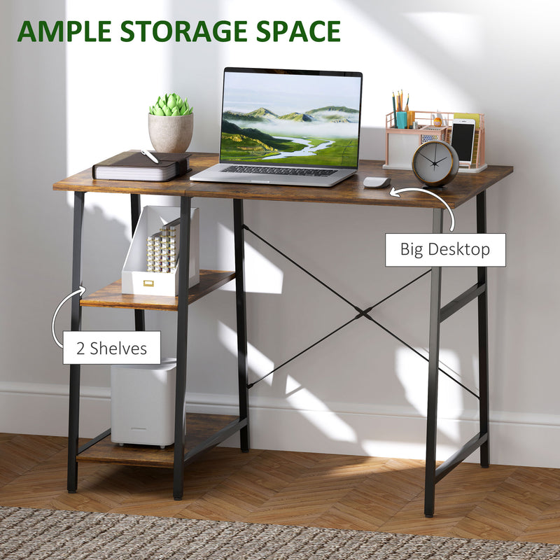 HOMCOM Industrial-Style Work Desk, with Shelves - Brown/Black – view 4