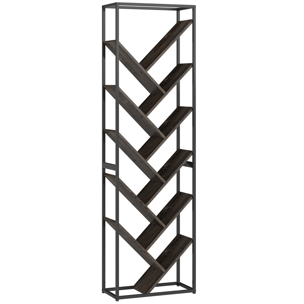 10 Shelf Industrial-Style Bookshelf - Black/Grey