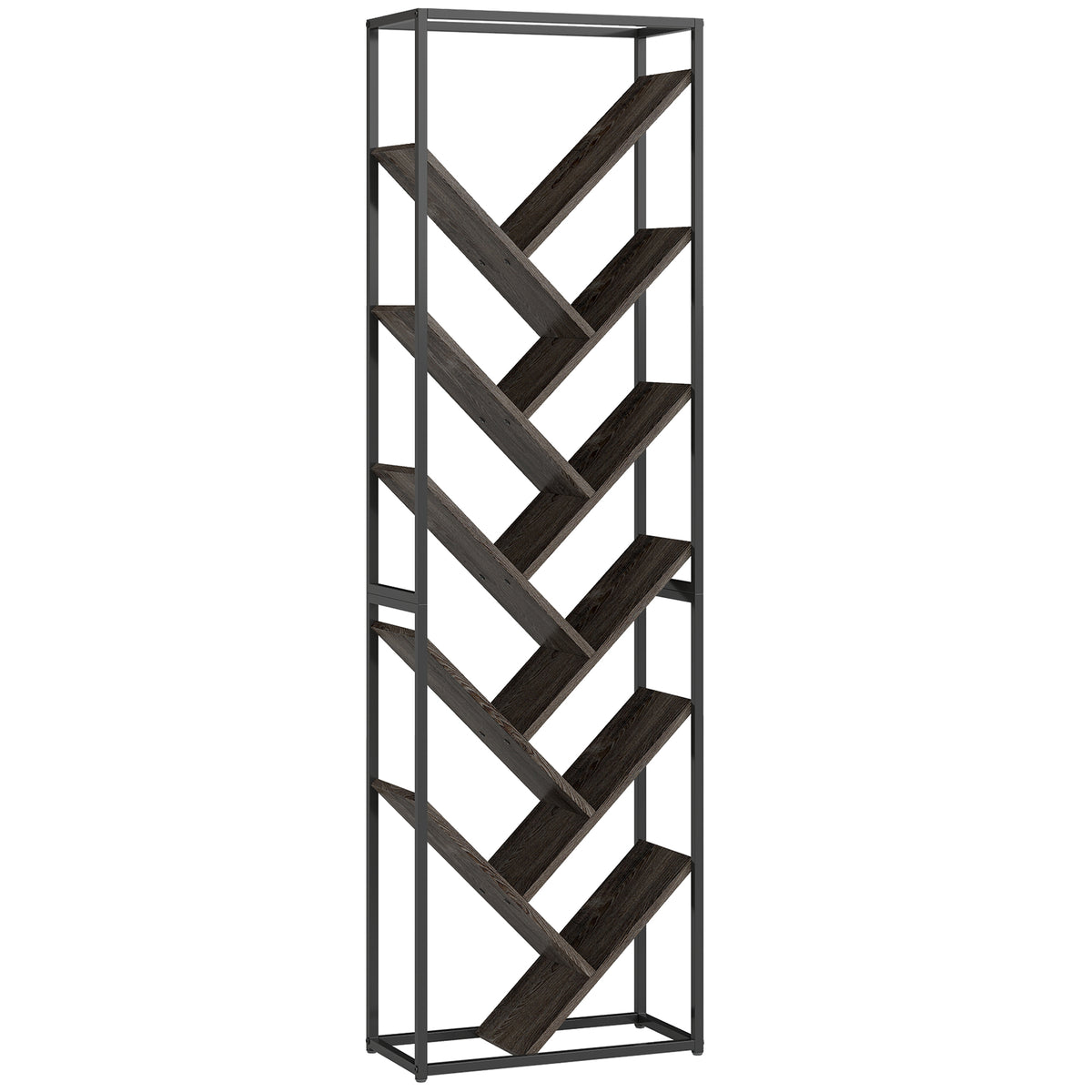 10-Shelf Industrial Tree Bookshelf – Grey