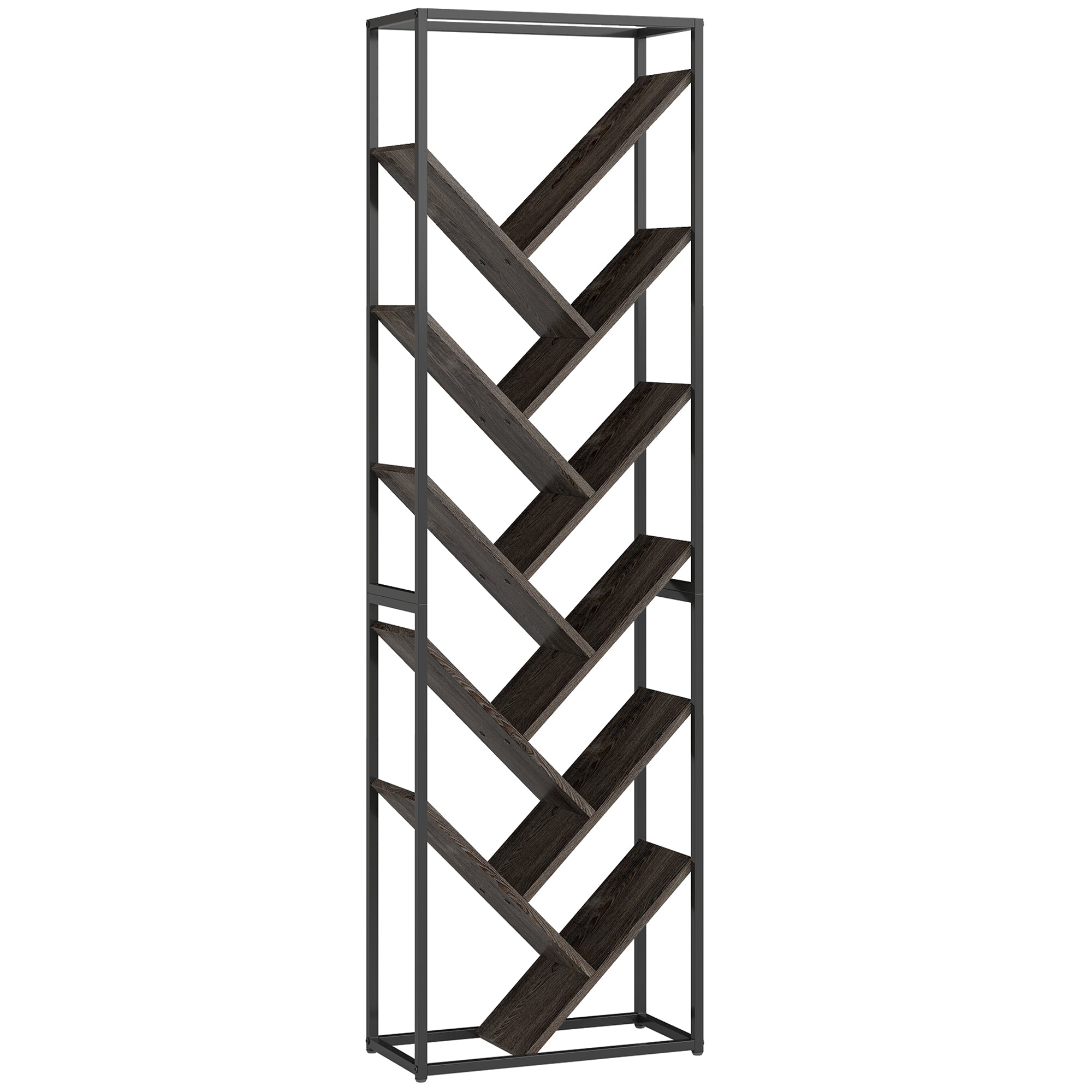 10 Shelf Industrial-Style Bookshelf - Black/Grey