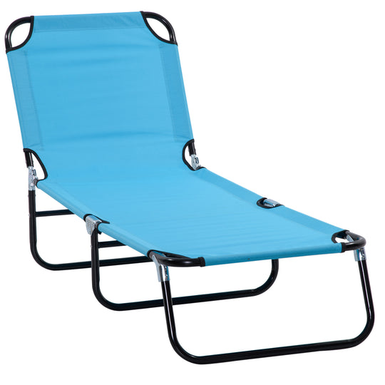 Sky blue folding sun lounger with 5-position backrest and steel frame