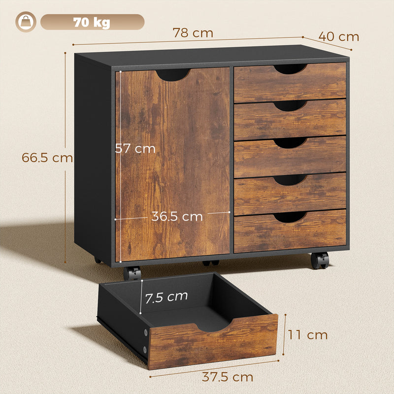 HOMCOM Multi-Storage Mobile Office Storage Cabinet - Rustic Brown – view 3