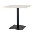 Romanby square white stone-top dining table with black base