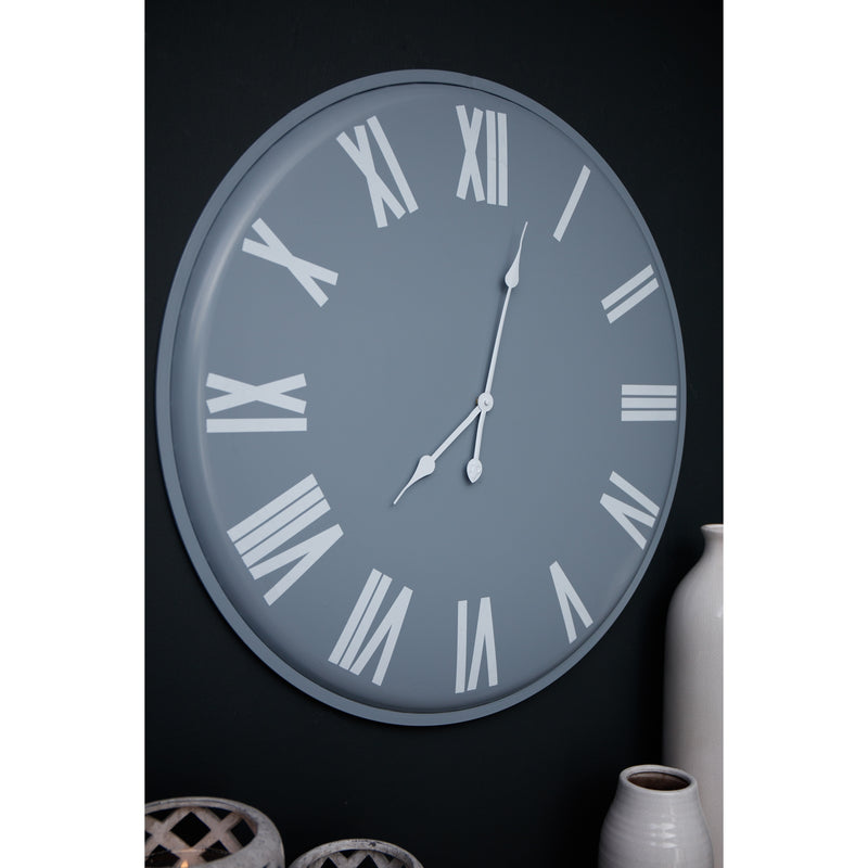 Rothay grey clock on a dark wall with vases
