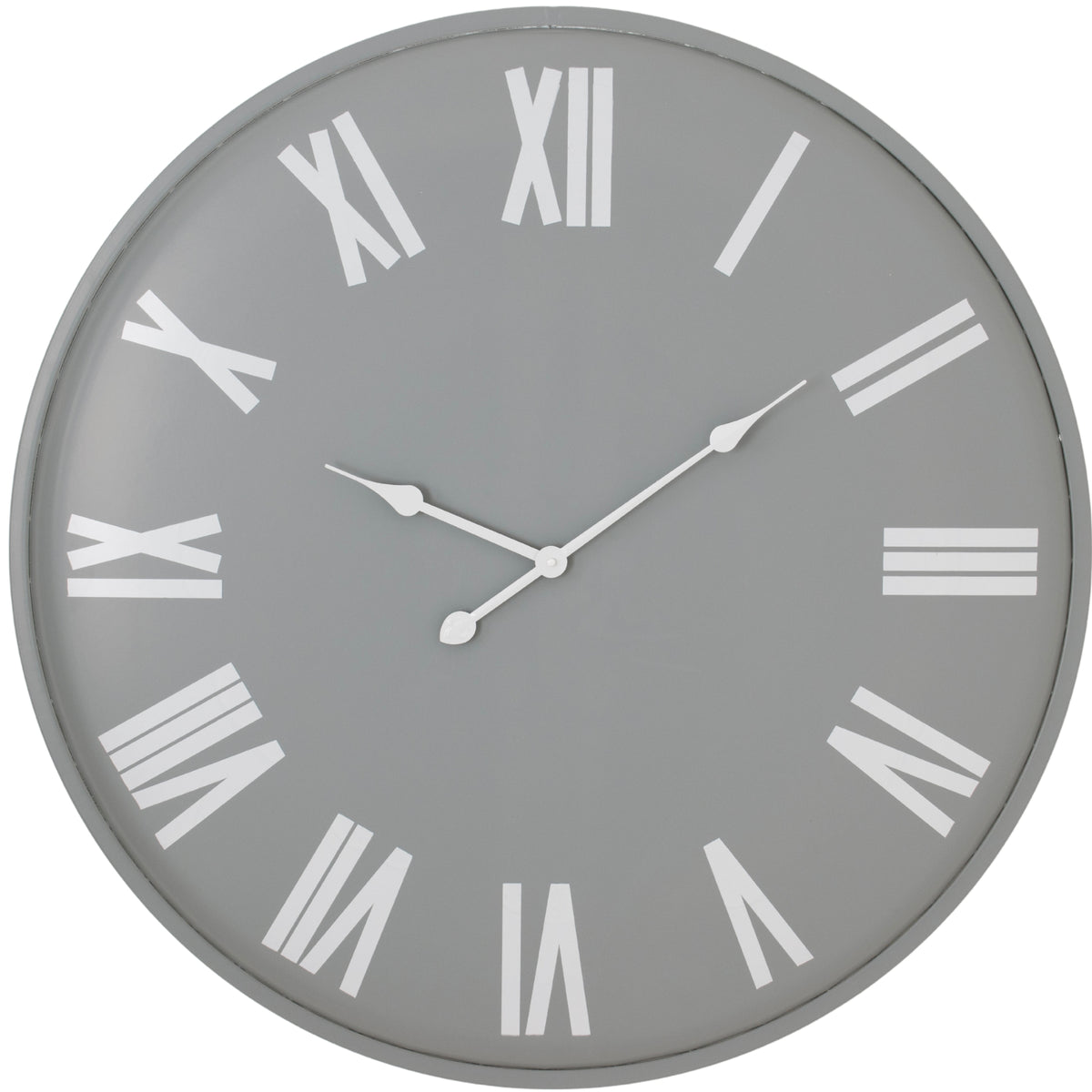 Rothay large grey metal wall clock with white Roman numerals