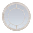 Round whitewashed wood window mirror, front view