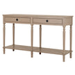 Rowan large two-drawer console with shelf, angled view