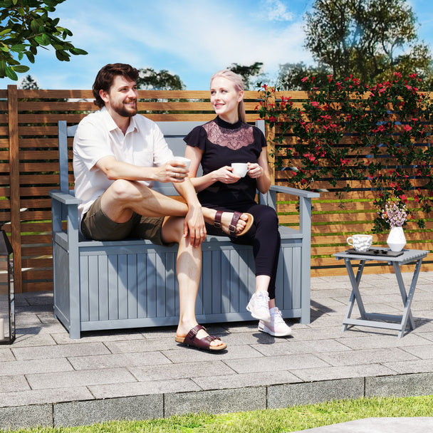 Outsunny Two-Seater Wooden Storage Bench - Grey – view 2