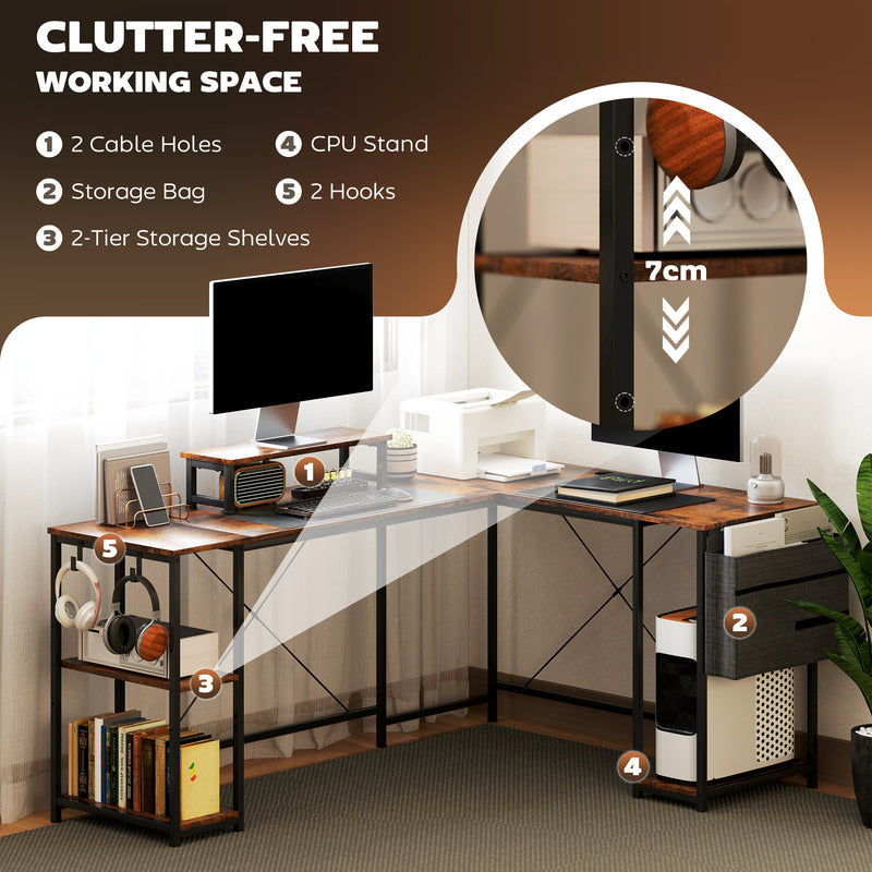 Reversible L-shaped desk – rustic brown – image 4