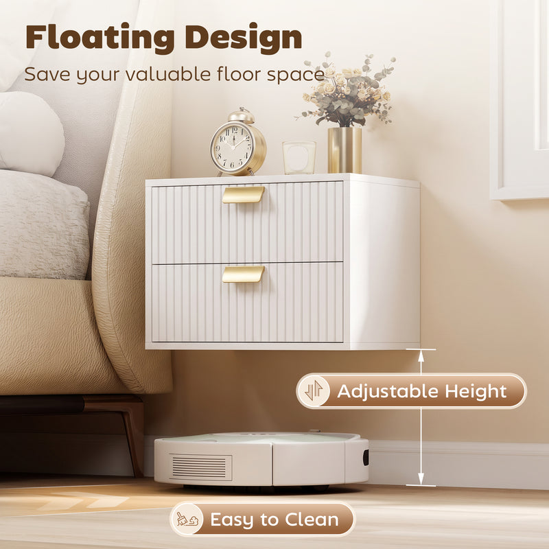 HOMCOM Modern Floating Nightstands Set of 2, Wall Mounted Bedside Tables with 2 Drawers, White – view 4